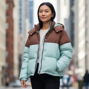 ❄️NEW w/tag prAna Brown & Blue 650-Fill Down PFC-Free Hellebore Jacket Womens XL